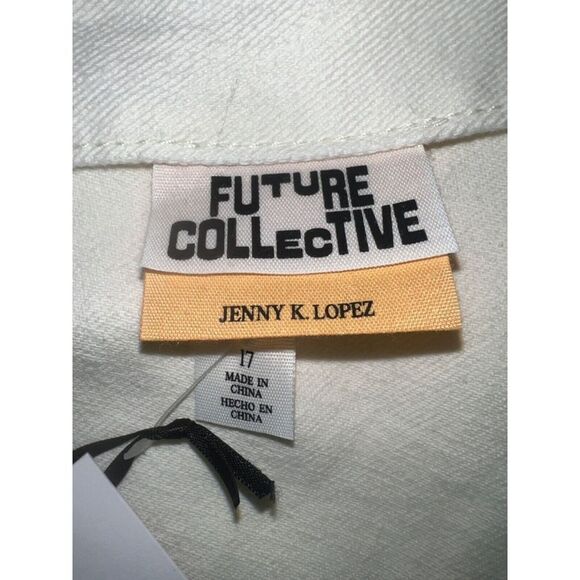 NWT Future Collective | Cream Women's Asymmetrical‎ Ruffle Denim Mini Dress Size - Picture 6 of 10